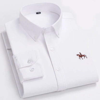 Basic Oxford Dress Shirt For Men Long Sleeve 100% Pure Cotton Solid  Casual Plaid Striped Social Business Male Regular-Fit S-6XL