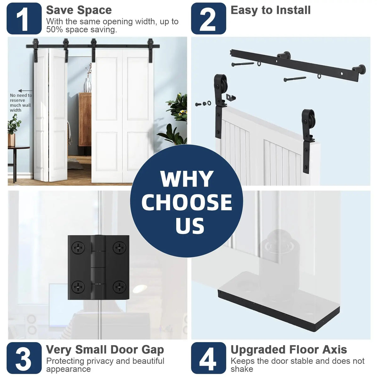 Heavy Duty Bi-Folding Sliding Barn Door Hardware Kit Quiet Side-Mounted Roller – 2/4 Bifold Doors For Closet Laundry Bedroom