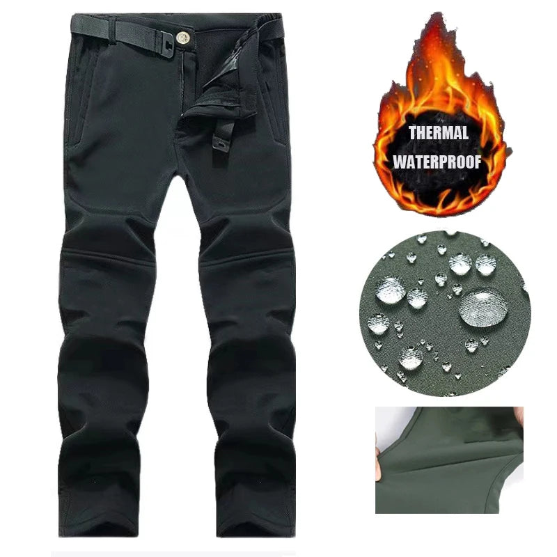 Men Winter Autumn Fleece Waterproof Cargo Pants Hiking Camping Softshell Climbing Casual Warm Tactical Military Combat Trousers