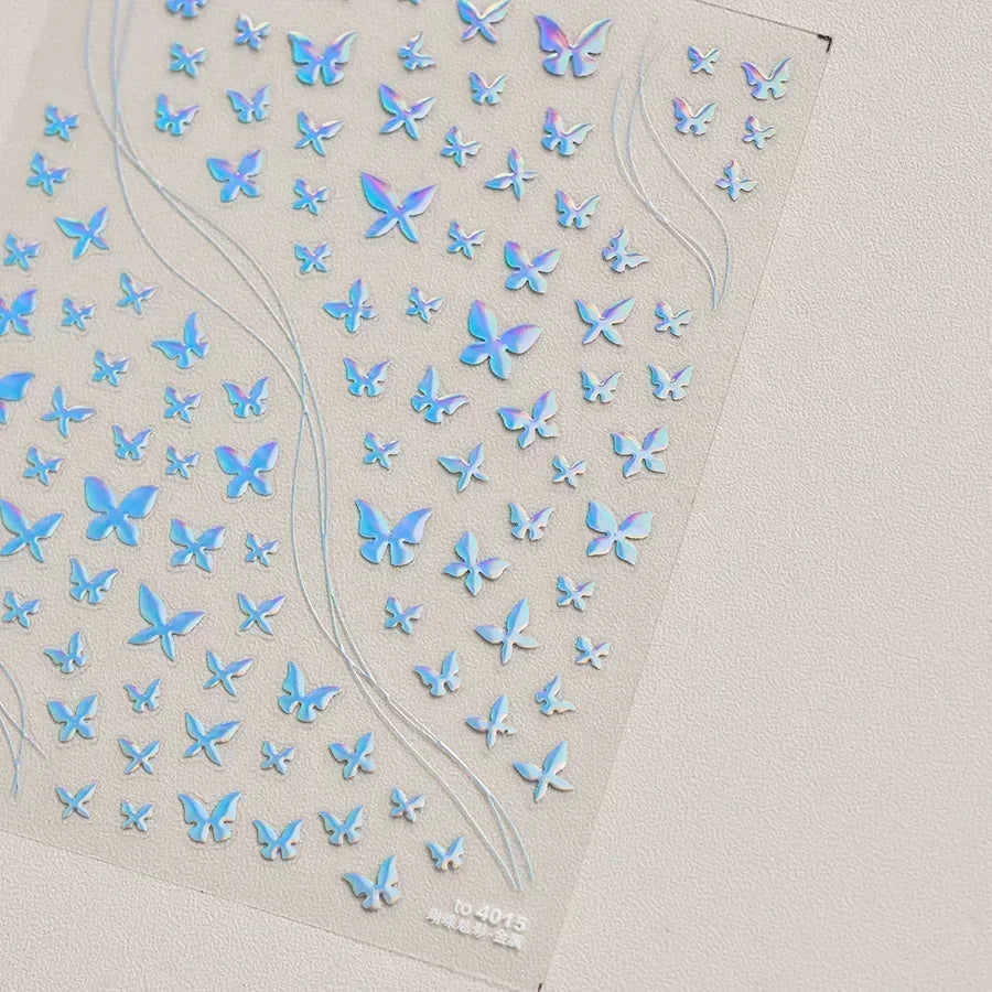 Shiny Jelly Butterfly Charming Golden Gradient Bowknot 5D Self Adhesive Nail Art Sticker Flower Petal Rhinestone Manicure Decals