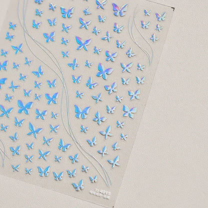 Shiny Jelly Butterfly Charming Golden Gradient Bowknot 5D Self Adhesive Nail Art Sticker Flower Petal Rhinestone Manicure Decals