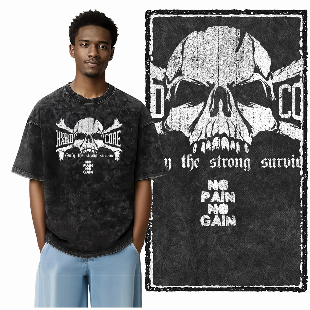 YG BODY BUILDING Printed Cotton Acid Washed Graphic Unisex T Shirt Cool CROSSFIT Streetwear Men Tshirts Big Size Tee for Men