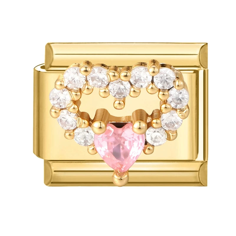 Hot Zircon Rose Flowers Heart Pearl Bowknot Cherry Pendant Italian Charm Links Fit 9mm Stainless Steel Bracelet Women DIY Making
