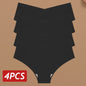4PC Women Seamless Briefs Sexy V-Waist Underwear 10 Solid Colors Ice Silk No Trace Panties Female Breathable Intimates Lingerie