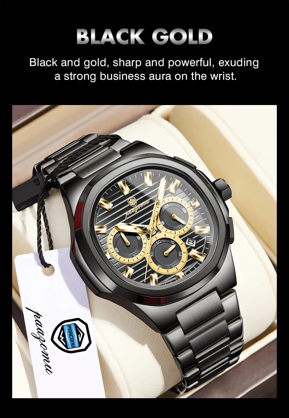 PAAZOMU Fashion Brand Man Wristwatch Waterproof Stainless Steel Luminous Men Watch Chronograph Date Luxury Quartz Men's Watches