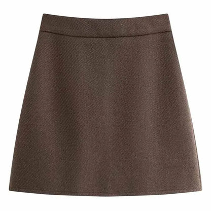 Womens Woolen Short Skirts Autumn Winter Versatile Simple Slimming A-Line Skirt Woman Elegant High Waist Bodycon Mini Skirts
