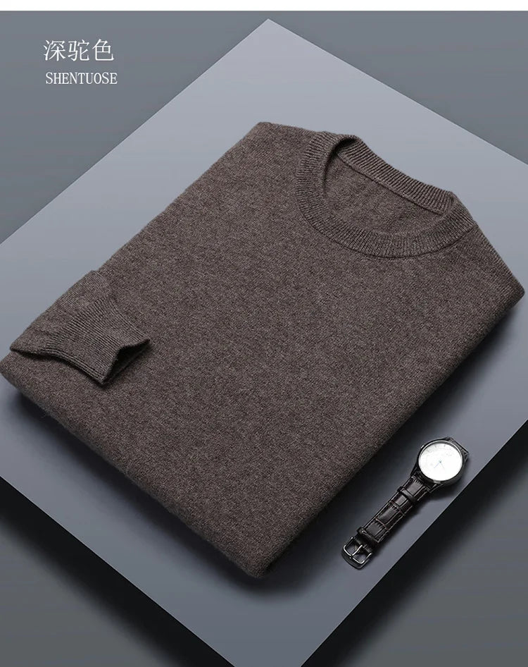 Classic Solid Color Men's O-neck Sweater Autumn Winter 100% Merino Wool Knitted Pullover Long Sleeve Warm Loose Casual Men Tops
