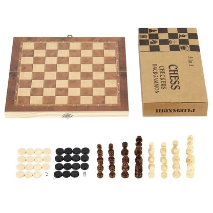 3-in-1 Chess&Backgammon&Checkers Set Chessboard Wooden Board Games Set Educational Improve Intelligence International Chess Game