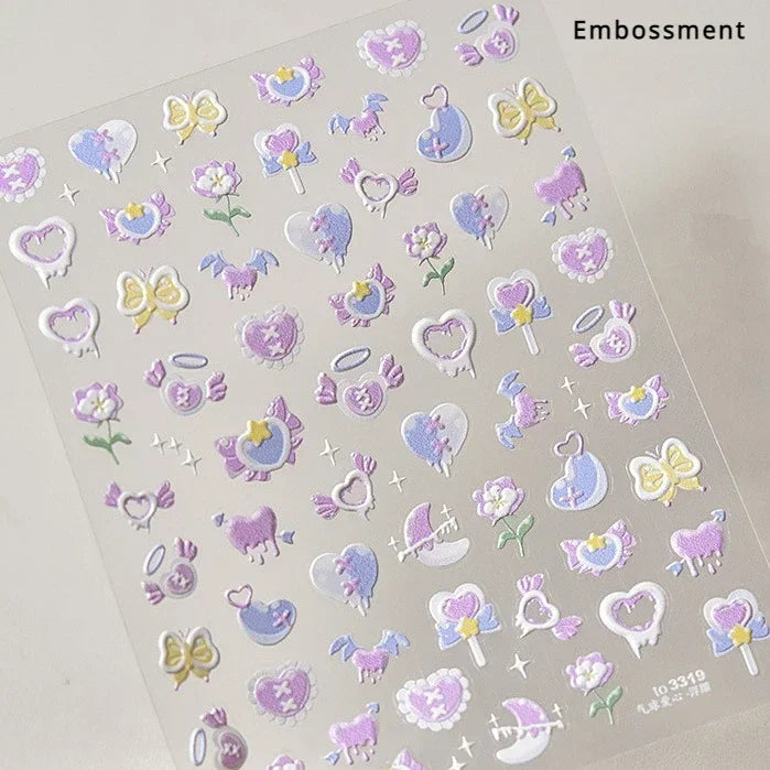 5D Pink White Black Bowknot Ribbon Pearl Sweet Bow Nail Sticker Adhesive Nail Art Decoration Parts Stickers Manicure Decals