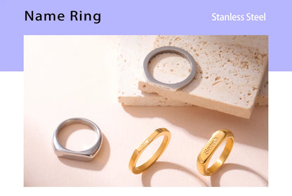 Couple Engrave Name Finger Ring Personalized Custom Gift For Woman Men Wedding Marry Love Silver Color Stainless Steel Jewelry
