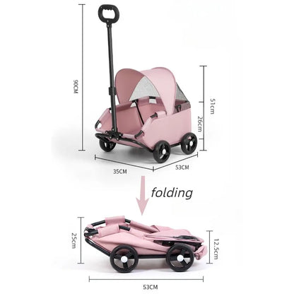 Foldable Pet Stroller with Sun Canopy Lightweight Dog Trolley Shopping Carts Outdoor Walking Travel Cart for Small Dogs Puppy