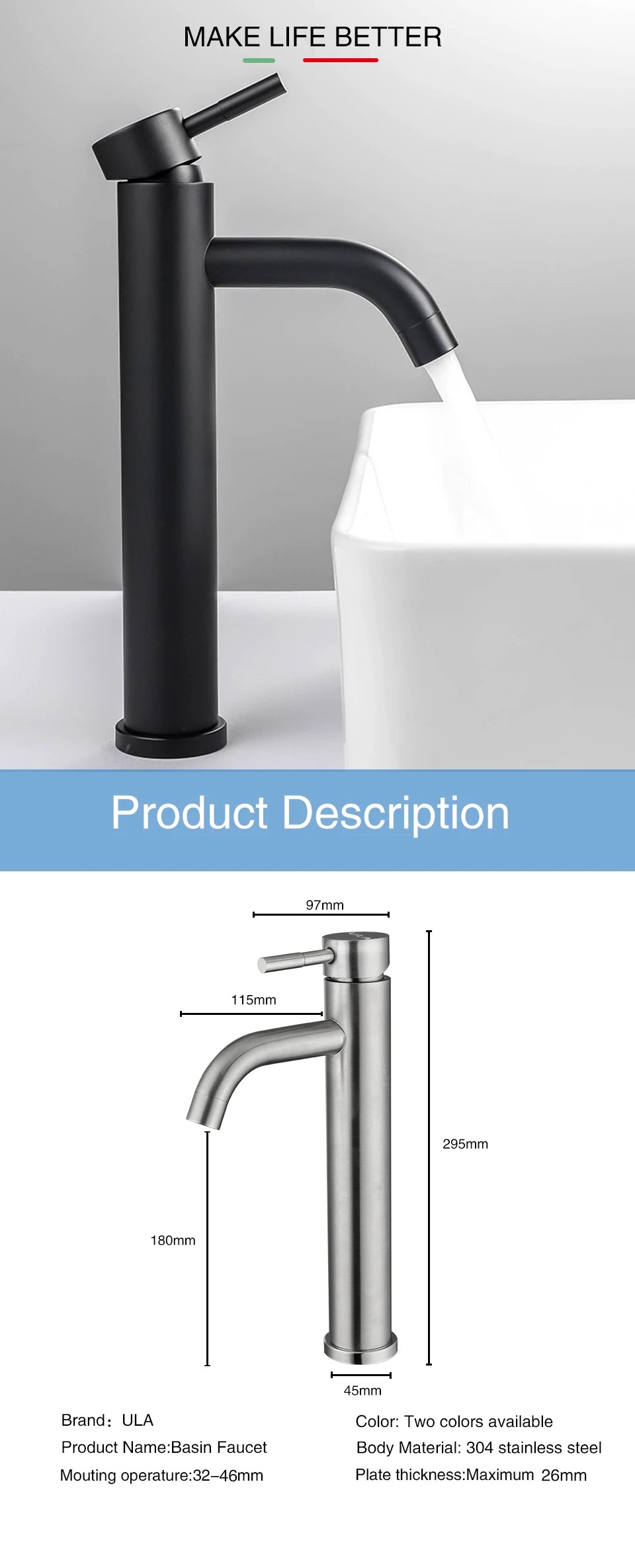 ULA G1/2 Basin Faucet Waterfall Bathroom Sink Faucet Hot Cold Water Mixer Tap Deck Mounted Bathroom Tap Crane Washbasin Tap