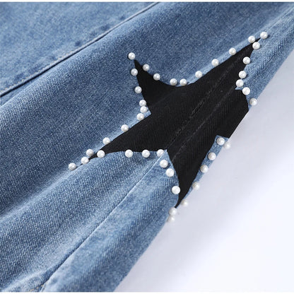 Female Vintage Leather Pocket Jeans Women Blue Zipper Straight Loose Trousers Lady New Fashion Daily Casual Spring Pants 2026