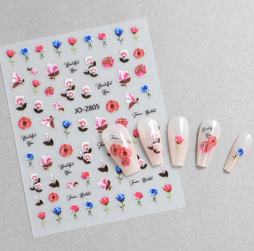 3d Nail Art Decals Spring Booming Violets Lavenders Purple Blue Pink Flowers Butterflys Stickers Decoration For Nail Tips Beauty