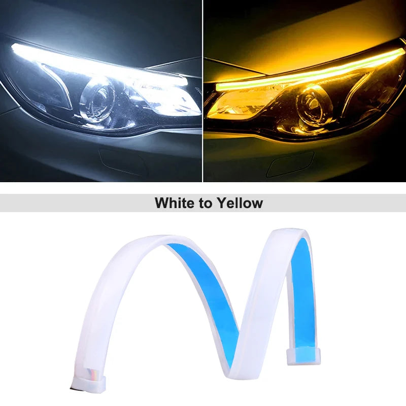 1Pc LED DRL Car Running Light Flexible Waterproof Strip Auto Headlights White Turn Signal Brake Flow Lights Car Styling 12V