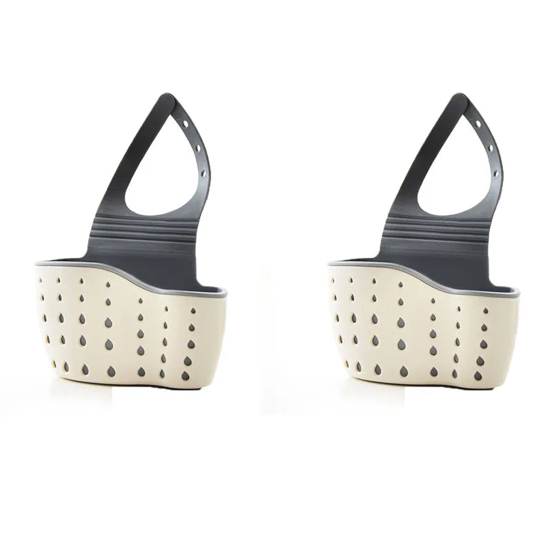 1-4PCS Household Adjustable Button Type Sink Drain Hanging Bag Kitchen Storage Shelf Faucet Sponge Twolayer Drain Hanging Basket