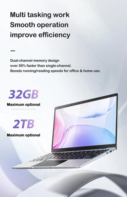 2026 NEW 14.1" Laptop Intel Core i9-9900 32GB 2TB Gaming Computer PC Windows11 Gamer office Ultra Slim Notebook 1920*1080