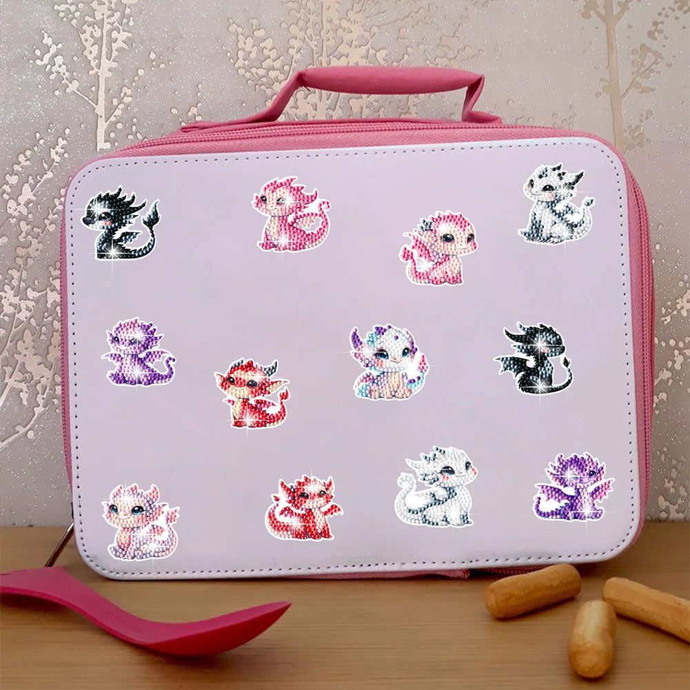12Pcs Dragon Diamond Painting Sticker Cartoon Dragon Gem Sticker DIY Creative Mosaic Sticker Craft for Kids and Adult Beginners