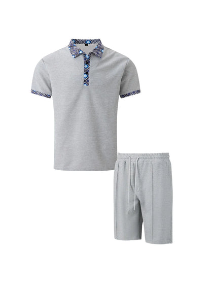 2026 Men Europe and the United States new summer Waffle solid color zip-up lapel short-sleeve suit shorts two sets