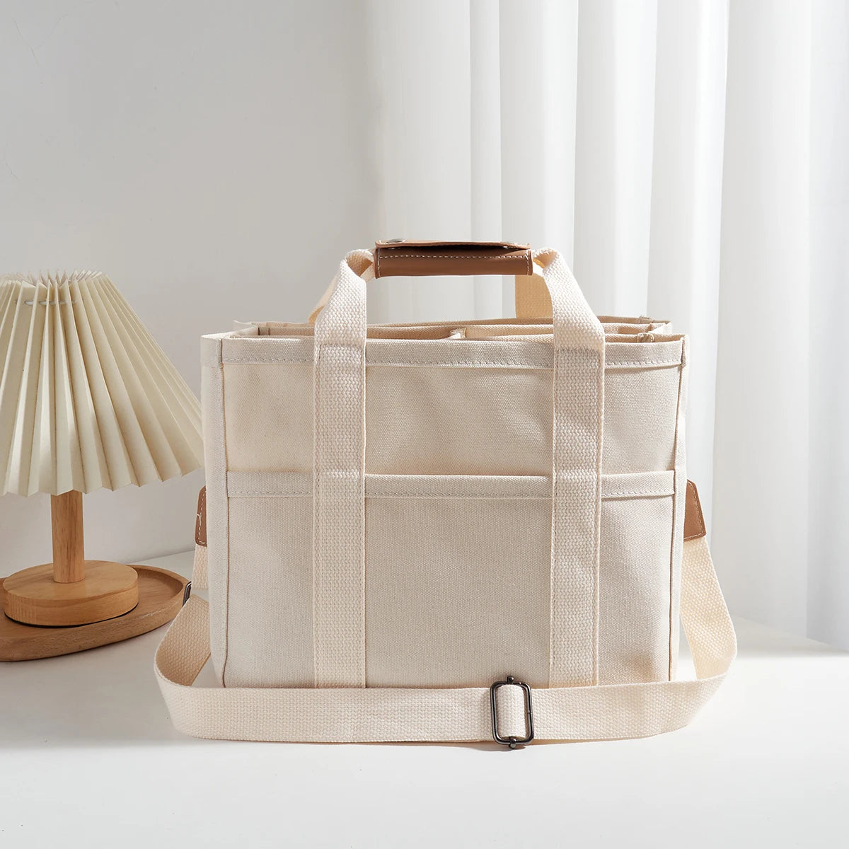Women's Casual Canvas Handbag Multi-pocket Large Capacity Tote Bag Adjustable Shoulder Strap Casual Shoulder Shopper Bag Female