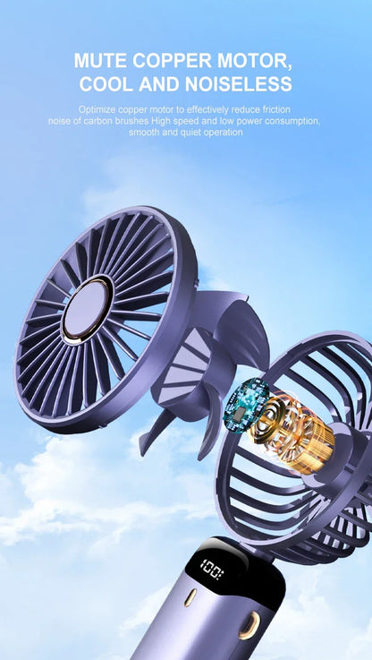 5000mAh Portable Fan Rechargeable 90° Foldable 5 Speed Mini Air Conditioner Small Fan Air Cooler with LED Digital Display