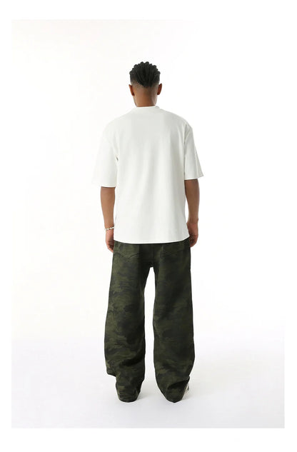 2025 Four Seasons Men's Youth Popular Multi color Pattern Camouflage Pants Basic Versatile Straight Wash Casual Cowboy Pants
