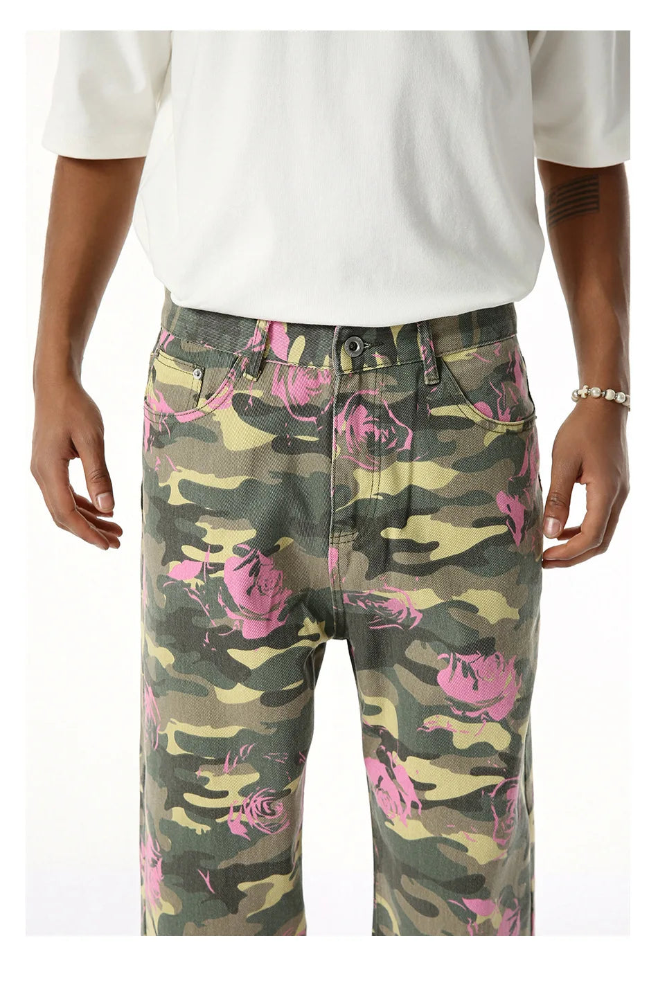 2025 Four Seasons Men's Youth Popular Multi color Pattern Camouflage Pants Basic Versatile Straight Wash Casual Cowboy Pants