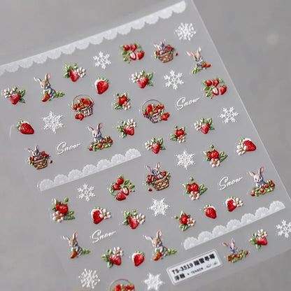 5D Pudding Jelly Dessert Fruit Cherry Pink Claw Print Bowknot Tie knot Love Heart Stars Nail Art Sticker Adhesive Manicure Decal