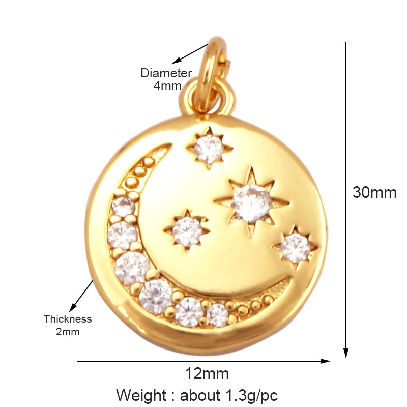 Sun Moon Star Space Celestial Compass Charm Pendant in Gold Colour , Jewelry Necklace Bracelet Making Supplies L93