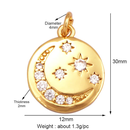 Sun Moon Star Space Celestial Compass Charm Pendant in Gold Colour , Jewelry Necklace Bracelet Making Supplies L93