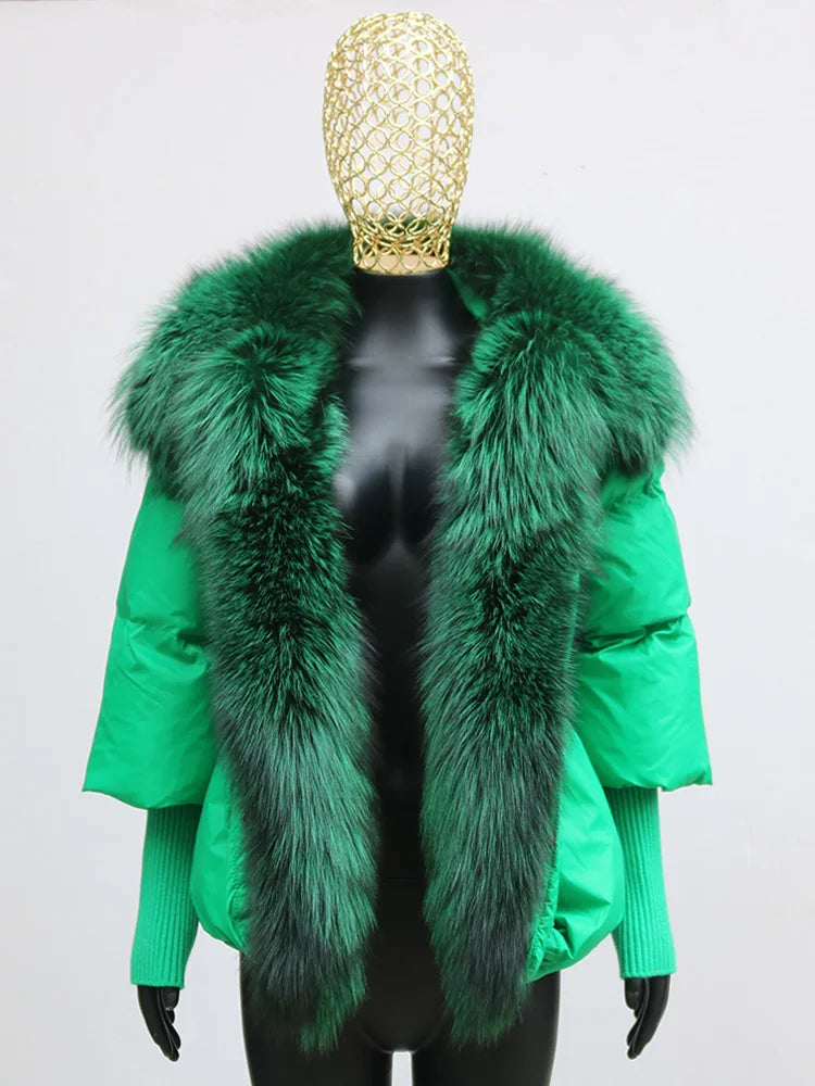 2024 Winter Women Warm Coat Oversized Real Fox Fur Collar Thick Luxury Outerwear New Fashion 90% Goose Down Jacket