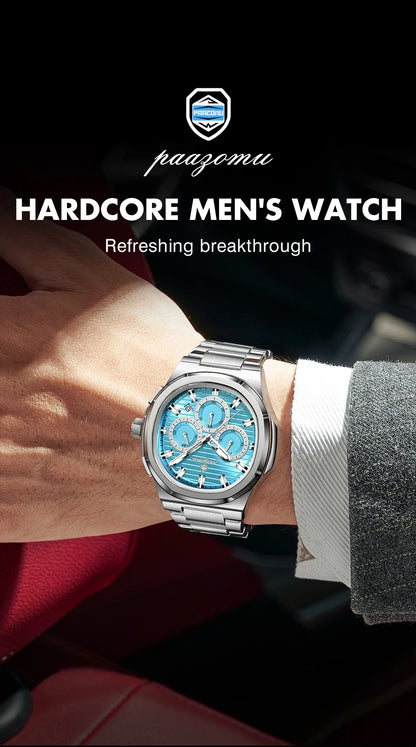 PAAZOMU Fashion Brand Man Wristwatch Waterproof Stainless Steel Luminous Men Watch Chronograph Date Luxury Quartz Men's Watches