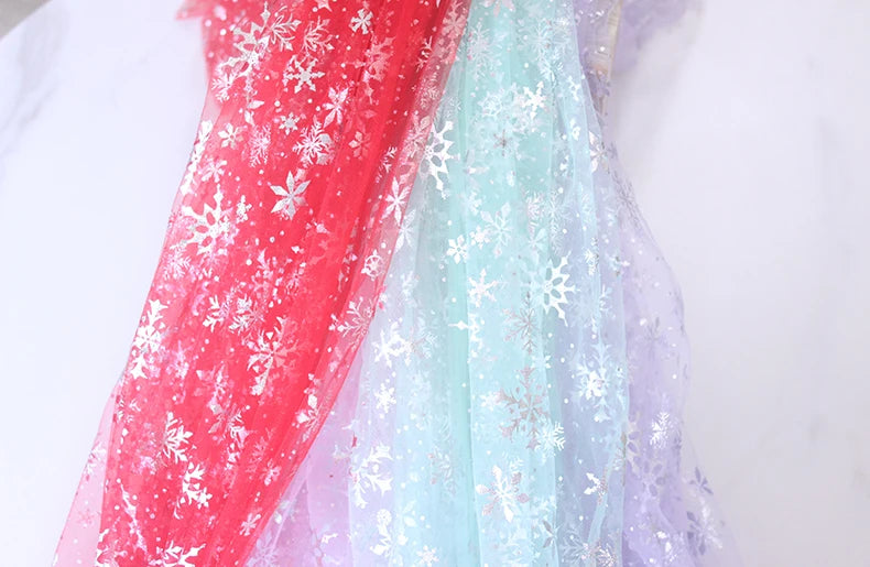 Silver Snowflake Tulle Mesh Fabric Girl Doll Dress Christmas party wedding Decration DIY Sewing Cloth accessories