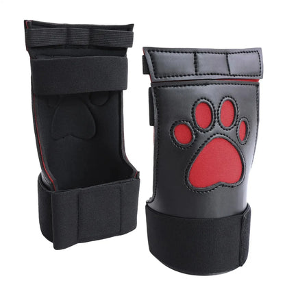 Unisex PU Leather Padded Dog Paw Print Mitts Gloves for Puppy Play BDSM Bondage Fetish Slave Cosplay Party Roleplay Adult