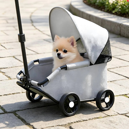 Foldable Pet Stroller Telescoping Handle Lightweight Pet Stroller Rolling Carrier Canopy Transport Body