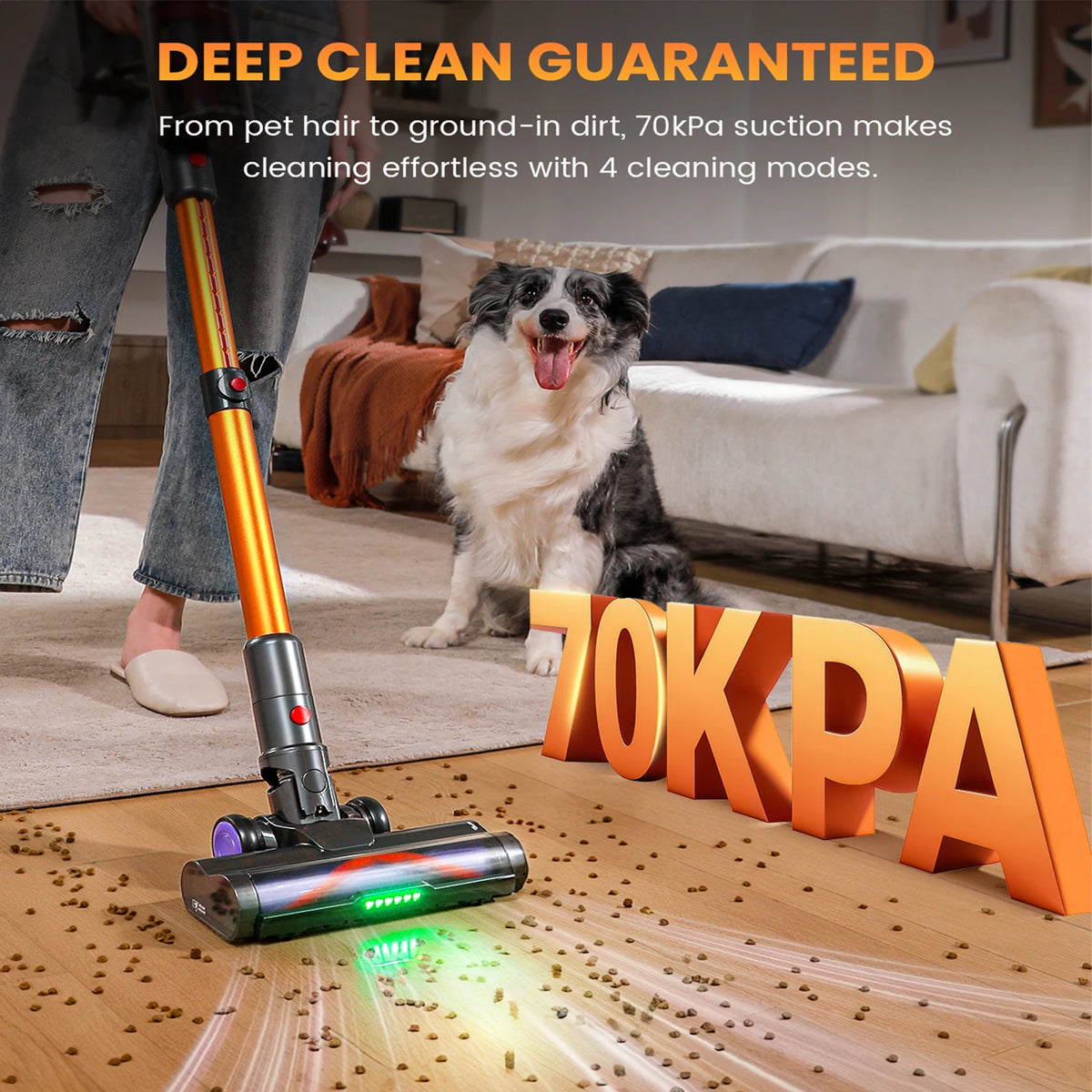 Erabros EV5 550W Cordless Vacuum Cleaner,70kPa Suction,80Mins Battery,LED Display,1.5L Dust Bin,Handheld Vacuum for Home Pet Car