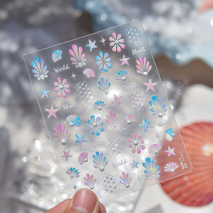 5D Nail Stickers Summer Beach Shell Crystal Diamond Self Adhesive Nail Art Stickers DIY Cute Ocean World Nail Decorations Parts