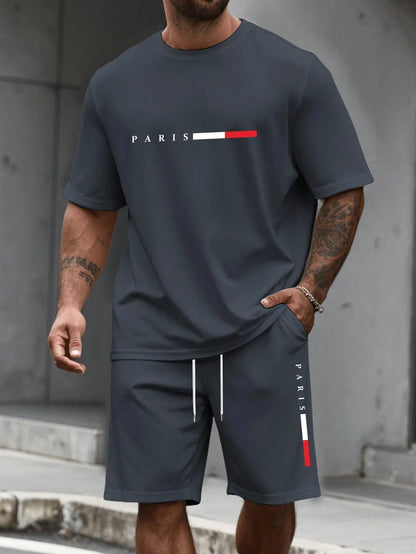 Men's Tracksuit 2 Piece O-neck Short Sleeve Shirt Shorts Set Men's Running Suit Plus Size T Shirts Man Clothing Summer T-shirt