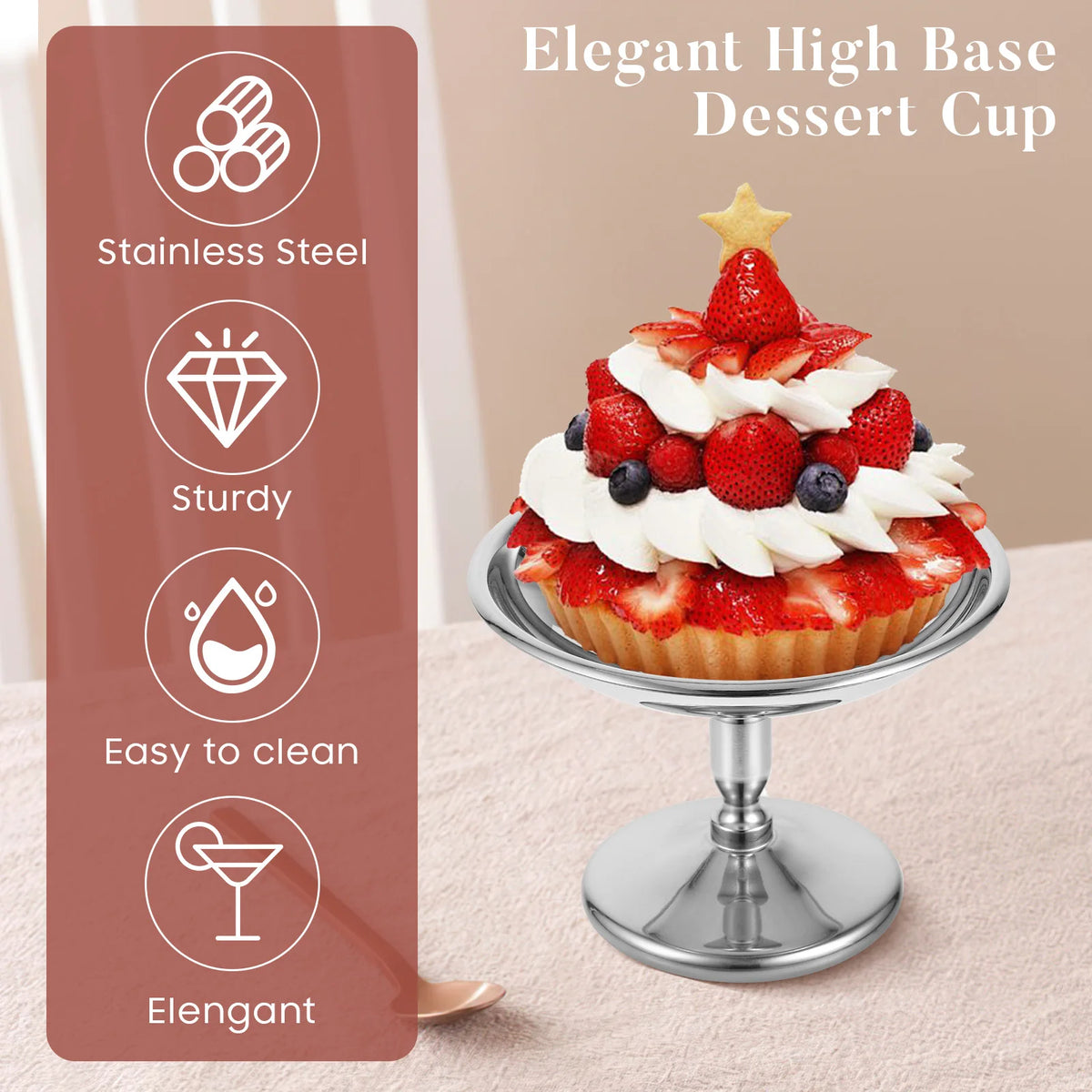304 Stainless Steel Dessert Cup Ice Cream Cups Salad Goblet Retro High Base Bowl for Fruit Yogurt Snack Dish Bar Dinnerware