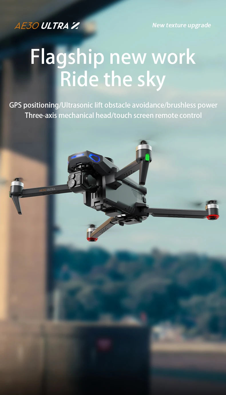 AE30 Ultra GPS Drone 4K Profesional HD Camera 3-Axis Gimbal Brushles Airdrop RC Quadcopter 5.5inch Screen Control Fishing Drones