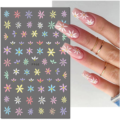 3d Nail Art Decals Elegant White RoyalBlue Roses Flowers Adhesive Sliders Nail Stickers Decoration For Nail Manicure