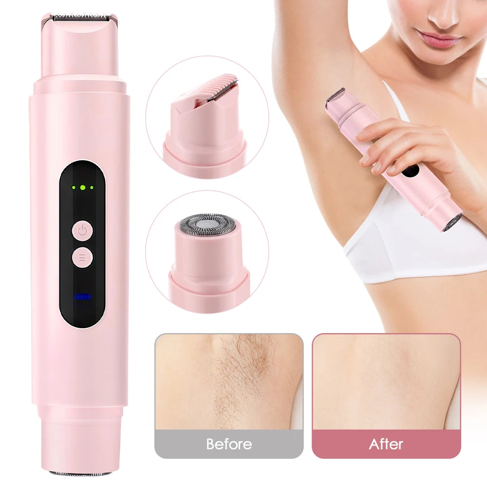 Electric Shaver for Women Waterproof Wet & Dry Hair Razors 2 in 1 Double Head Portable Bikini Hair Trimmer Detachable Head Shave