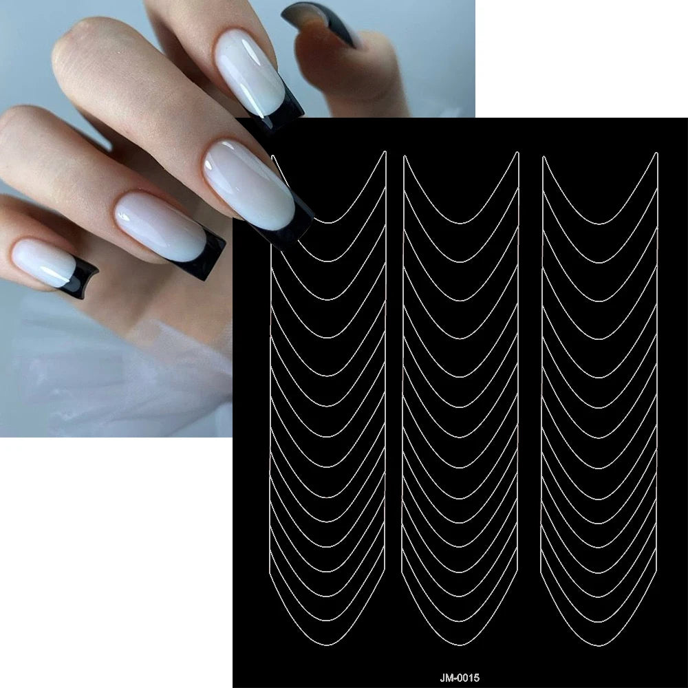 1pcs French Tip Guide Hollow Grid Nails Stencils Decals Self-Adhesive French Lines Nail Stickers Nail French Tips Guide Tools S@