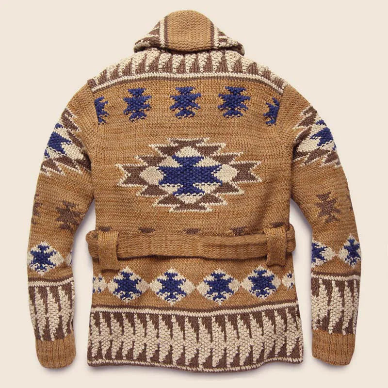 Europe and The United States Men Heavy Jacquard Fashion Sweater Autumn and Winter Retro Casual Thick Cardigan Knit Sweater Coat