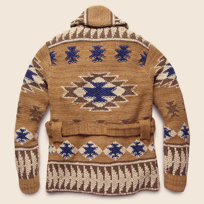 Europe and The United States Men Heavy Jacquard Fashion Sweater Autumn and Winter Retro Casual Thick Cardigan Knit Sweater Coat