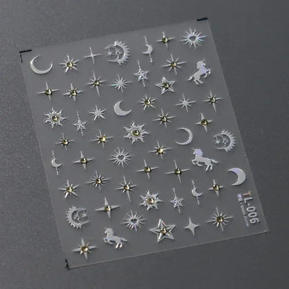 1pcs 5D Star Moon Nail Stickers Kawaii Pink Retro Bronzing Nail Art Sticker Decorations Decals DIY Adhesive Slider Accessories