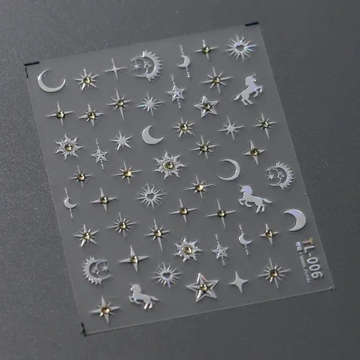 1PC 5D Korean Bronzing Nail Stickers Japanese Gold Silver Star Moon Luxury DIY Nail Art Decoration Decals Manicure Accessories
