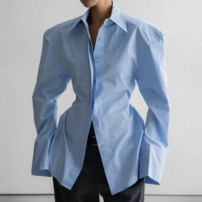 Linad Autumn Elegant White Puff Sleeve Shirt Office Lady Single-Breasted Woman Blouse 2025 Street Chic Turn Down Collar Tops