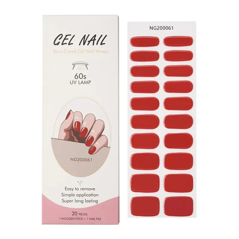 16/18/20Tips Semi-Cured Gel Nail Strips Adhesive Full Cover Stickers for Nails UV Lamp Need Press On Nails Fashion Manicure