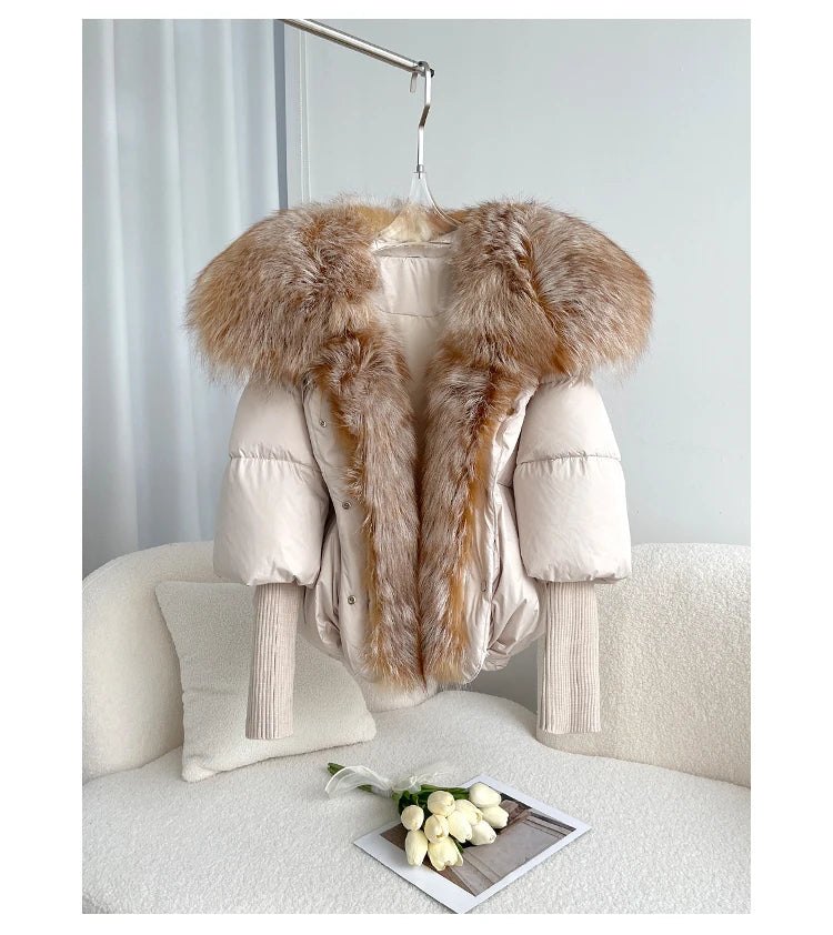 2024 Winter Women Warm Coat Oversized Real Fox Fur Collar Thick Luxury Outerwear New Fashion 90% Goose Down Jacket